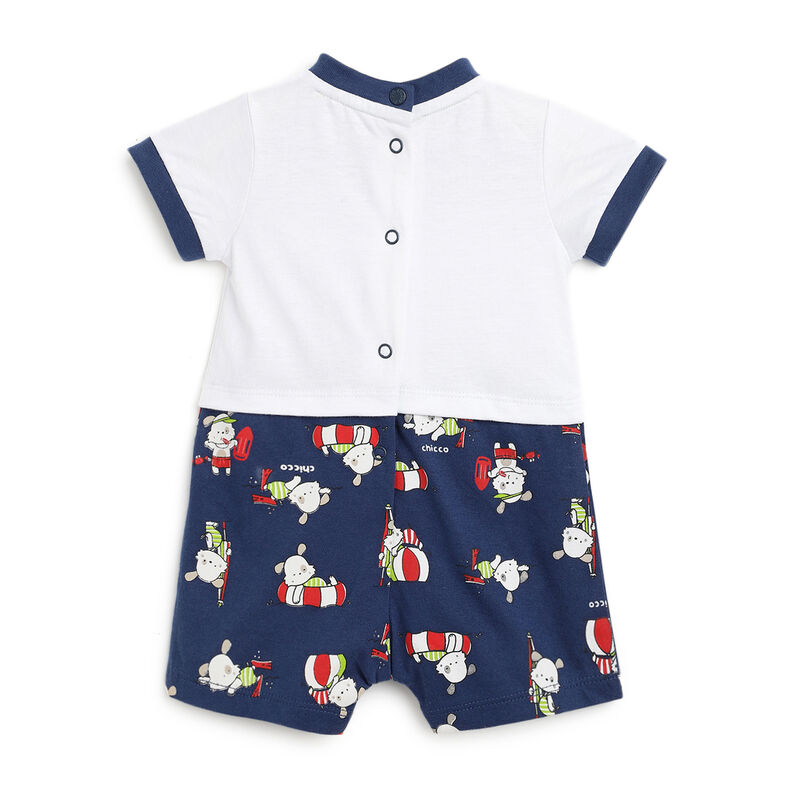 Boys White & Blue Printed Short Sleeve Rompers image number 1